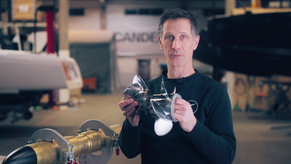Episode 3: Claes Bonde, senior mechanical engineer, holding the propellers of the C-POD motor.